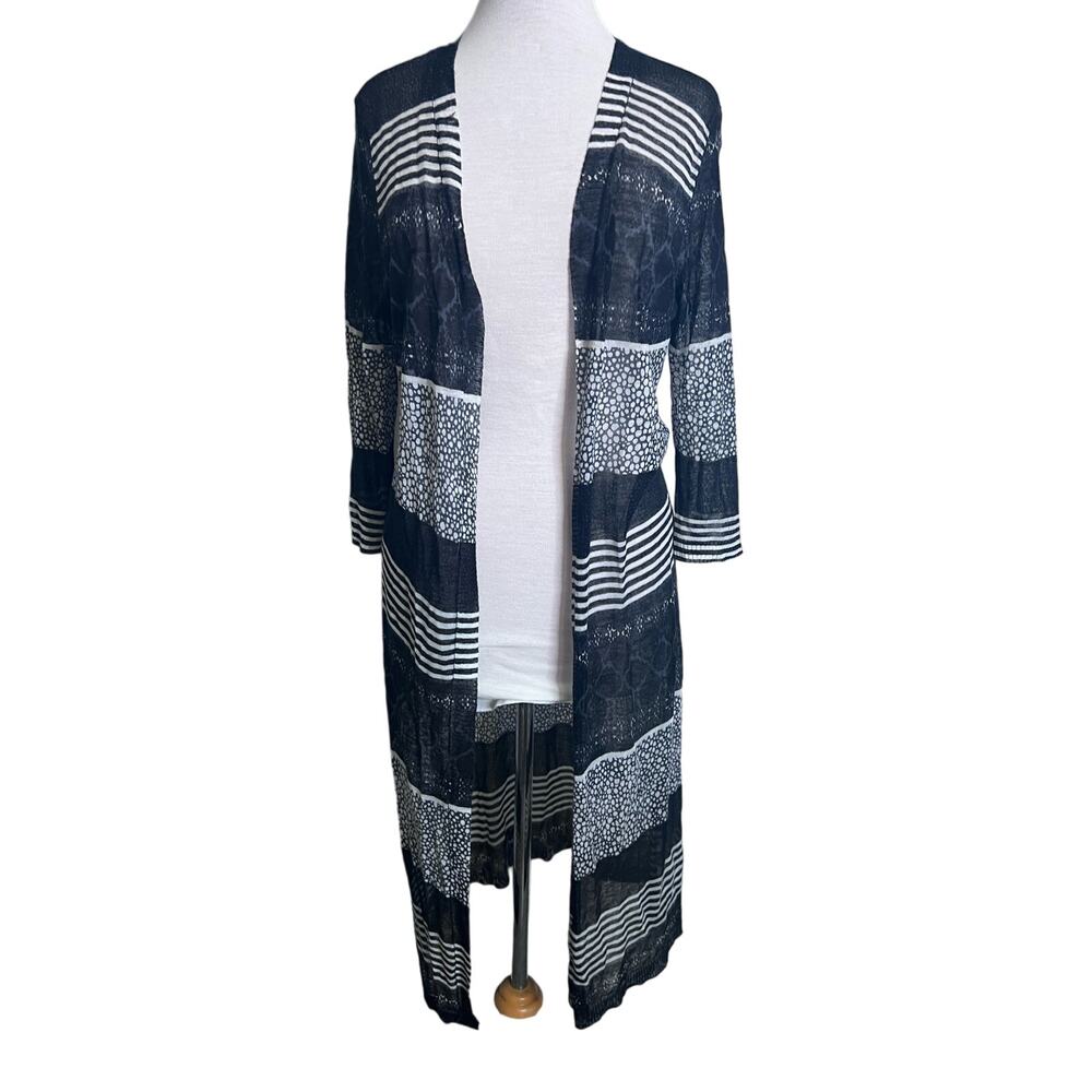 Chico's Mixed Patten Melissa Cardigan‎ 3/4 Sleeve Black NWT